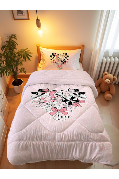 Evmila Pembe Fiyonklu Love Kalp Desenli Tek Kişilik 160x220 Cm Wellsoft Çift ...