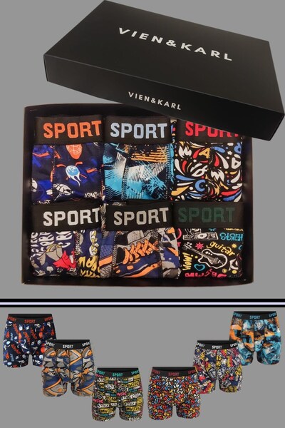 Vien&Karl Pánský vzorovaný 6dílný prémiový česaný bavlněný boxer s lycrou