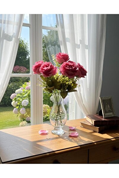 YAPAY ÇİÇEK DERYASI 7 Kafalı Şimşir Aranjmanlı Gül Kurusu GÜL Demeti Buket Gü...