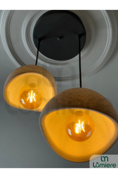 lumiere Design Beton Görünümlü Iskandinav & Bohem Tarz 2’li Sarkıt Avize-Prof...