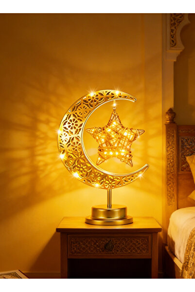 Yoawllty Ramadan Dercorations, Moon Table Lamp Metal Frame Ramadan Lights,Nig...