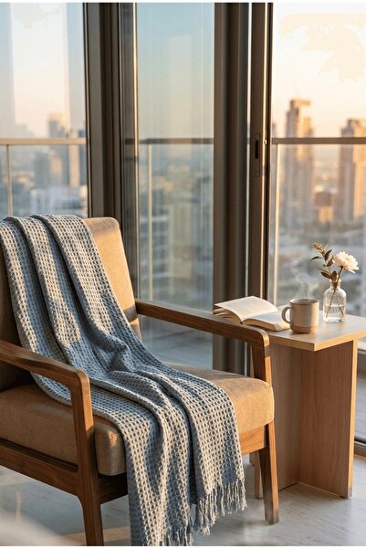 Lucy and Home Σάλι καναπέ Μπλε βενζίνης / Κάλυμμα τηλεόρασης / Ριχτάρι 130x17...