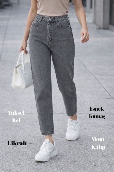 CEDY DENIM Mom Fit Jean – vysoký pás, Boyfriend strih, kyslé šedé dámske džínsy