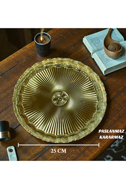 İnterlife Round Gold Stainless Steel Tarnish Resistant Metal Tray |   Coffee ...