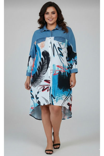 MAXLEVEL MODA Stone Detail Pocketed Large Size Women's Tunic Shirt