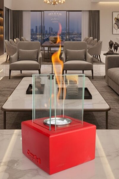 CopArt Muko Kırmızı Biyoetanol Masaüstü Şömine - 1 Lt Yakıt Hediyeli