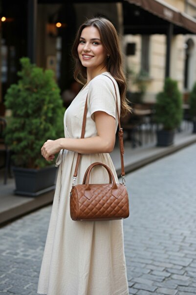 Glowfit Shine Your Shape Women's Tan Quilted Mini Shoulder & Hand Bag – Zippe...