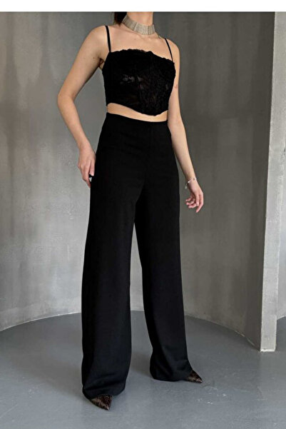 FEVİLLE Ελαστικό παντελόνι παλάζο με ψηλή μέση και φαρδιά μπατζάκια, με φερμο...