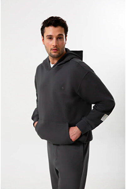 UNIQVIBE Hooded Organic Cotton Anthracite Men's Hoodie