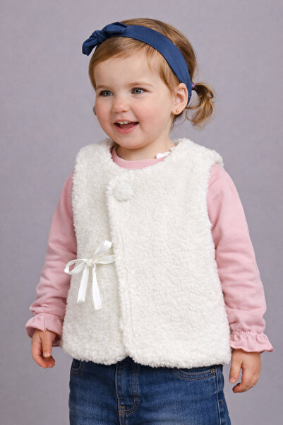 Aressy Ekru Welsoft Bebek Yelek Çocuk Mevsimlik Yelek Penye Astarlı Yelek