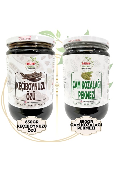 Baştan Yöresel 850gr Keçi Boynuzu Özü ve 850gr Çam Kozalağı Pekmezi