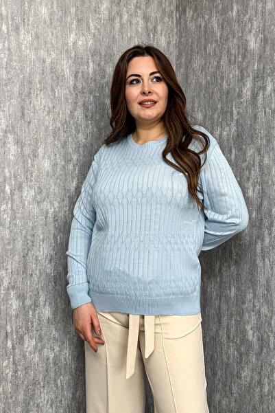 ModaPlaza Women's Half-Hair Knitted Patterned Knitwear Sweater 5816