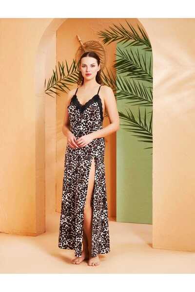 Pjs Pijama леопардова нічна сорочка з глибоким розрізом і бретельками