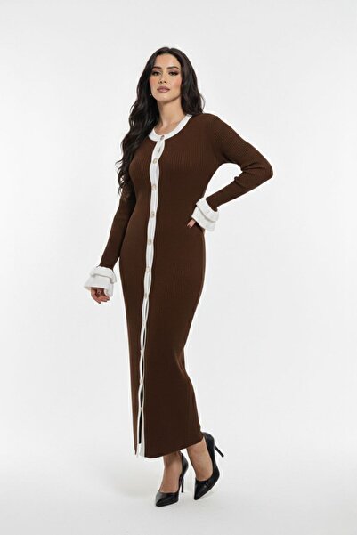 Cara Flounce Sleeve Knitwear Women's Dress Standard Size Cotton Midi Length D...