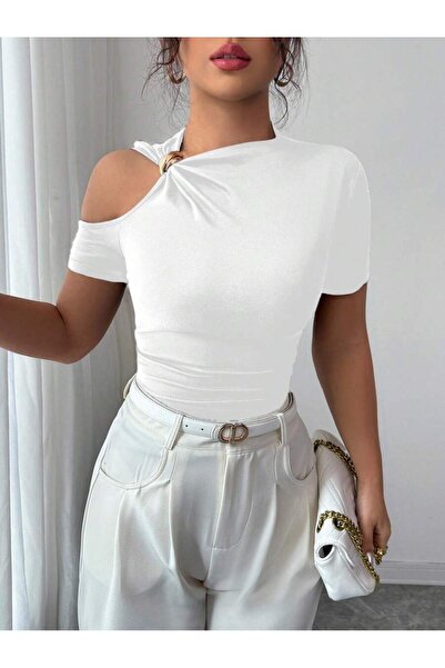 MOONBULL Γυναικεία μπλούζα με κοντό μανίκι και λεπτομέρεια αξεσουάρ Gold Brid...