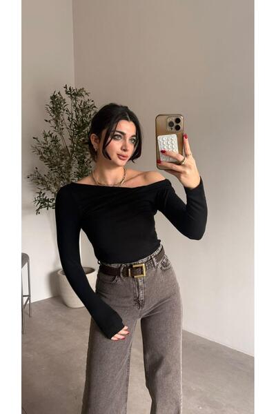 Bade Butik Μαύρη μαλακή μπλούζα χωρίς ώμους