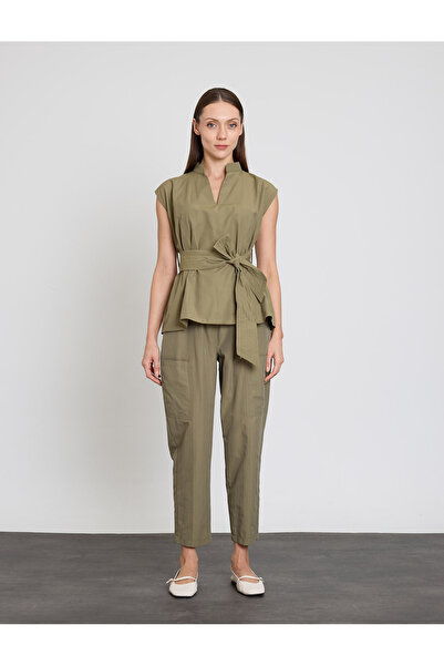 BGN workshop Cotton Mixed Sus Dikisli Belted Sleeveless Blouse