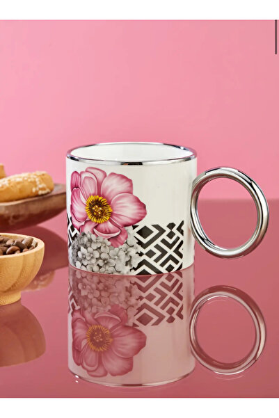 coker 200 ml Flower Patterned Porcelain Mug with Silver Handle