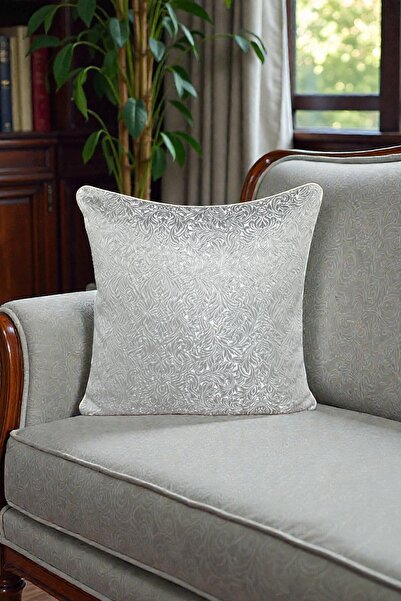 VISIONARIO Kırlent Kılıfı Desenli Jakarlı Dokuma Kumaş 45x45 Çift Taraflı Biyeli