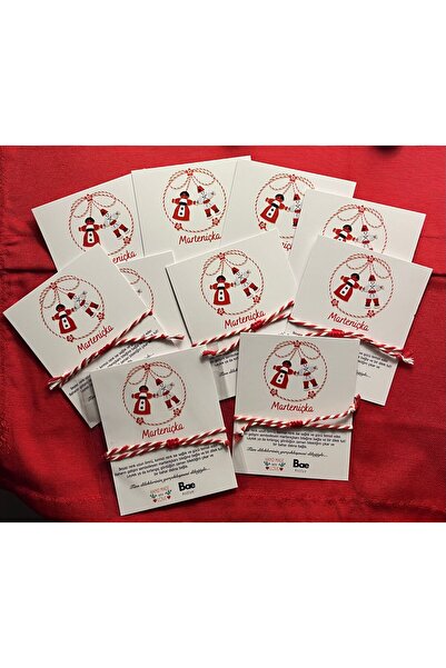 BAE ATOLYE 10'lu Marteniçka Kırmızı Beyaz Ip Bileklik Hediye Kartlı