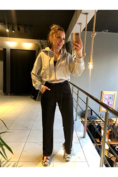 Gözde Tasarım Butik بنطلون رياضي نسائي أسود اللون بخصر مطاطي وسروال بوكسر مطب...