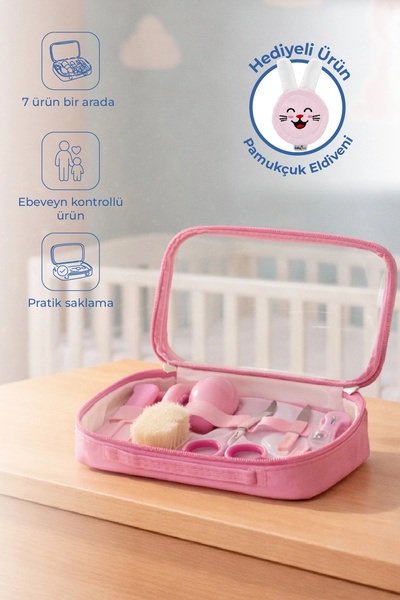 Babyjem Çantalı Bebek Bakım Bakım Seti 7 Parça Pembe + Pamukçuk Eldiveni Pemb...