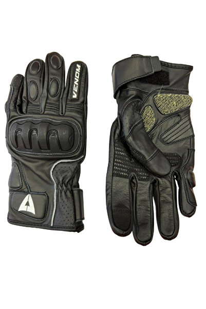 VENOM D1 Deri Korumalı Kısa Eldiven Siyah / S