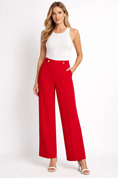 AYHAN Red Wide-Leg Crepe Trousers