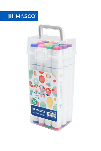 MASCO Dual Tip Marker Set, 12 Colors, Fine Tip & Broad Tip, Quick-Dry Premium...