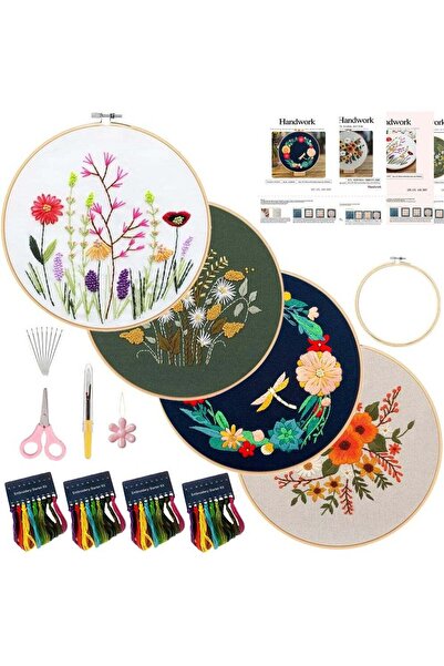 Generic 4 Set Embroidery Kit for Beginners, Cross Stitch Kits with Stamped Pa...