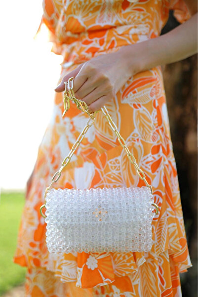 Alfanora Handmade Chain Pearl Bag White