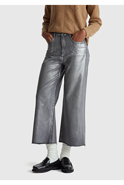 United Colors of Benetton Women's dark grey 100% cotton Wide Leg mid-high wai...