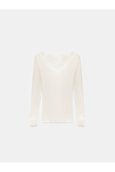 Dilvin 32311 Lace Cashmere Blouse-Ecru