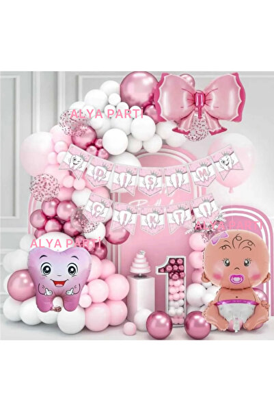ALYA PARTİ Pembe İlk Dişim Çıktı Temalı Parti Seti İlk Diş Konsepti