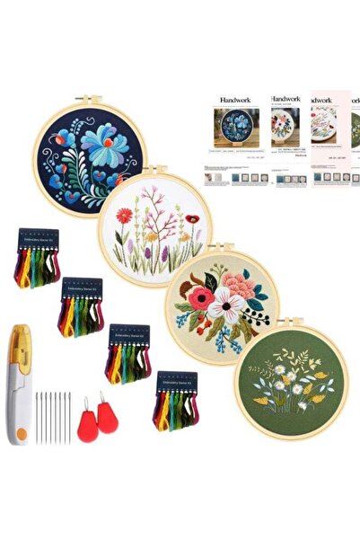 Generic 4 Set Embroidery Kit for Beginners, Cross Stitch Kits with Stamped Pa...