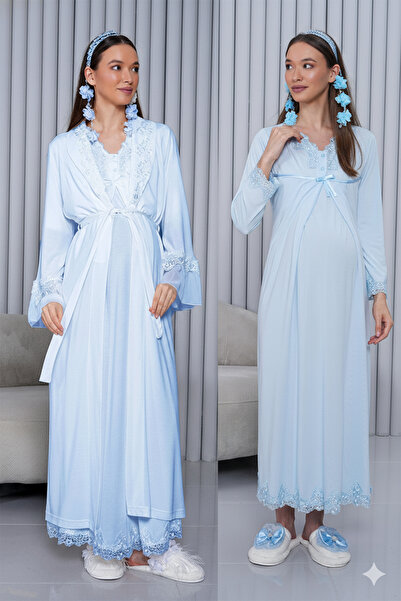 lohusahamile طقم ملابس نوم للحوامل مع خاصية الرضاعة الطبيعية المخفية 7035