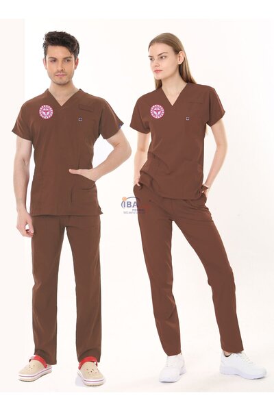 İBA MEDİKAL KAHVERENGİ HASTANE FORMASI LİKRALI SCRUBS TAKIM (FRIAR BROWN)
