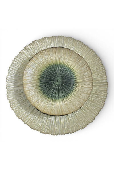 Sudedi Home Cam Pasta Tabağı ve Sunum Tepsisi Seti 7 Parça Yeşil Ton Detaylı