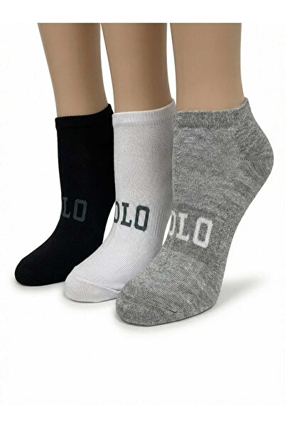 NoNameStore7 Unisex ankle socks with logo, 6 pairs, White, Grey, Black, One Size