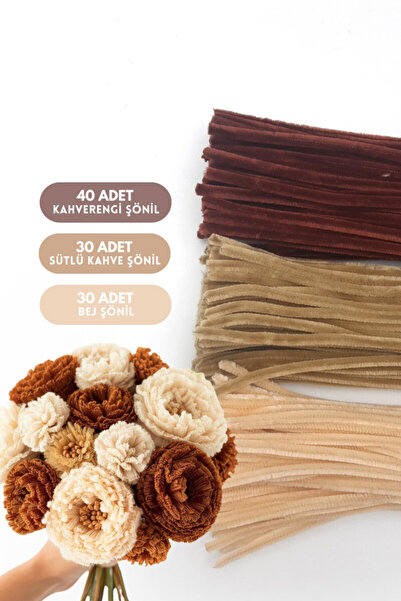Bimotif 100lü tüylü tel şönil, 30 cm (40 adet Kahverengi, 30 adet Sütlü Kahve...