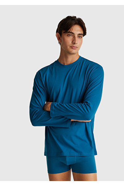 United Colors of Benetton Men's Blue 100% Cotton Logo Detailed Pajama Top