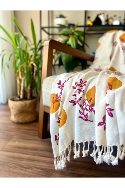 Hayat Ağacı Atölyesi El Printed Cotton Bohemian Sofa Cover 100X190Cm