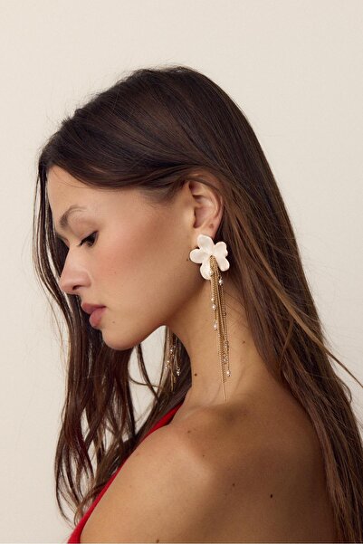 Stradivarius Emaye çiçek şelale zincir küpe