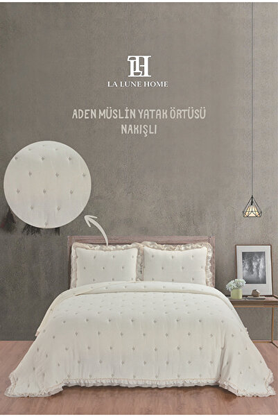 la lune home ADEN MÜSLİN YATAK ÖRTÜSÜ BATTAL BOY NAKIŞLI