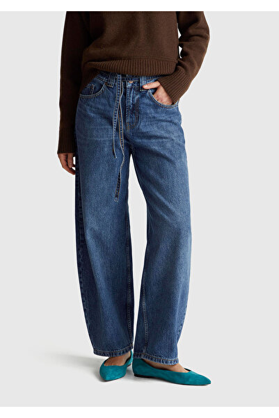 United Colors of Benetton Women's Dark Blue 100% Cotton Denim Trousers with L...