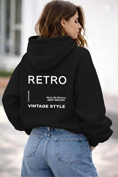 FUFLUNS سويت شيرت K بغطاء رأس مطبوع بتصميم ريترو للجنسين