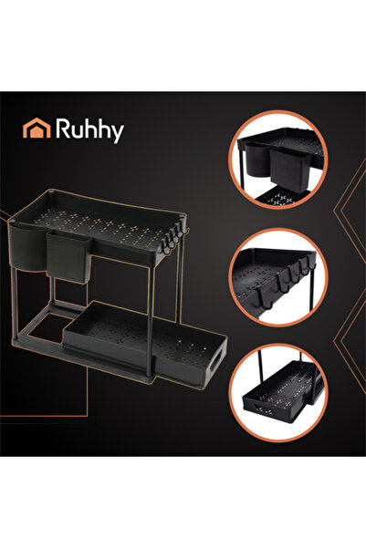 Ruhhy Raft Organizator Bucatarie cu 2 Nivele-Under-Sink Organizer 2 Tier Pull...