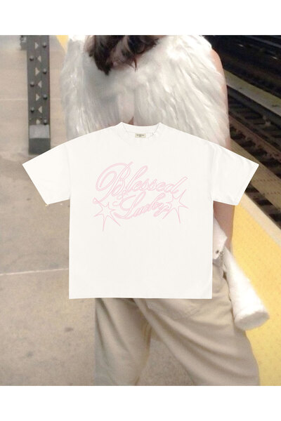 lethestudios Blessed & Lucky Baskılı T-Shirt