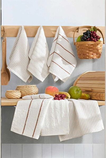 Mira Home 6 lı Luna Naturel Mutfak Havlu Seti %100 Pamuklu 30X50 Cm Krem