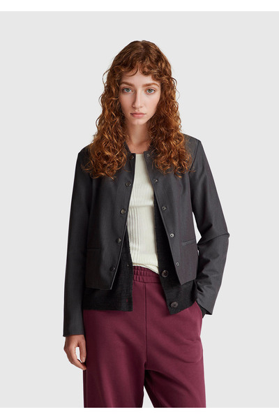 United Colors of Benetton Women's Anthracite Gray Viscose Blend Jacket with P...